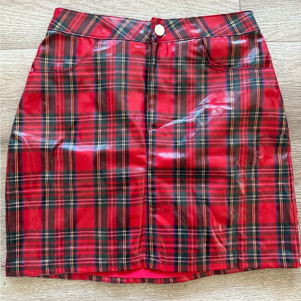 Superdown Red and Black Plaid Mini Skirt